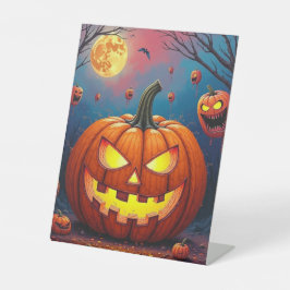 Halloween lelijke pompoenen reclamebord met voetstuk