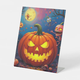 Halloween lelijke pompoenen reclamebord met voetstuk