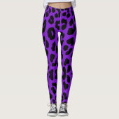 Halloween Leopard Print Zwart & Donker Violet Leggings (Voorkant)