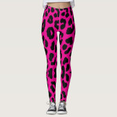 Halloween Leopard Print Zwart & Hot Pink Leggings (Voorkant)