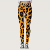 Halloween Leopard Print Zwart & Sinaasappel Leggings (Voorkant)