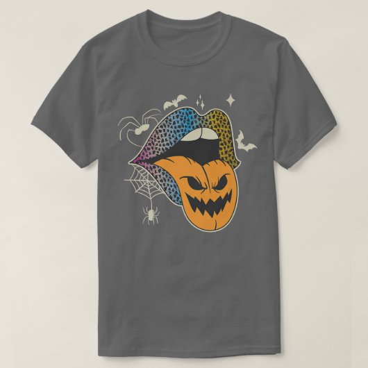Halloween Leopard Rainbow Lips Vrouwen pompoen Ton T-shirt (Design voorkant)