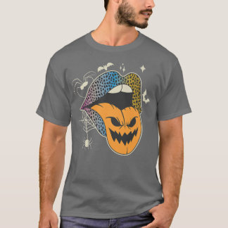 Halloween Leopard Rainbow Lips Vrouwen pompoen Ton T-shirt