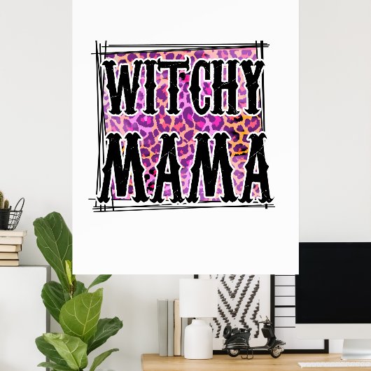 Halloween Leopard Witchy Mama Birthday Poster (Thuiskantoor)