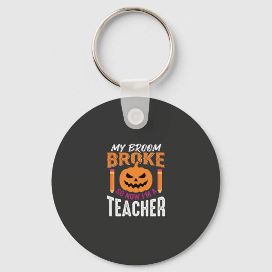 Halloween Leraar Bezem Gebroken Pompoen Ontwerp Sleutelhanger (Voorkant)