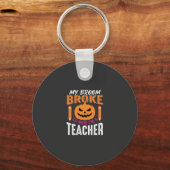 Halloween Leraar Bezem Gebroken Pompoen Ontwerp Sleutelhanger (Voorkant)