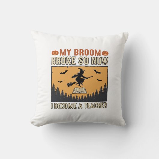 Halloween Leraar Bezem Gebroken Vintage Ontwerp_1 Kussen (Voorkant)