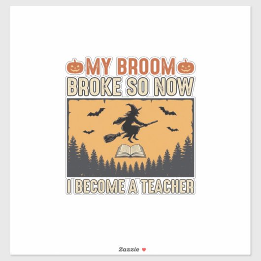 Halloween Leraar Bezem Gebroken Vintage Ontwerp_1 Sticker (Vel)