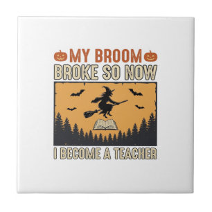 Halloween Leraar Bezem Gebroken Vintage Ontwerp_1 Tegeltje