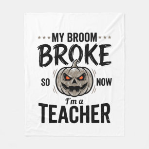 Halloween Leraar Bezem Gebroken Vintage Pompoen De Fleece Deken