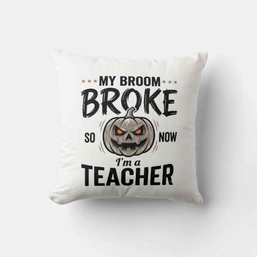 Halloween Leraar Bezem Gebroken Vintage Pompoen De Kussen (Voorkant)