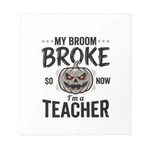Halloween Leraar Bezem Gebroken Vintage Pompoen De Notitieblok