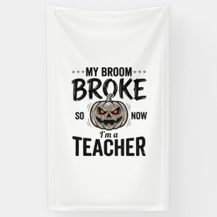 Halloween Leraar Bezem Gebroken Vintage Pompoen De Spandoek