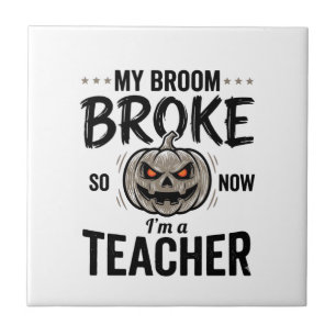 Halloween Leraar Bezem Gebroken Vintage Pompoen De Tegeltje
