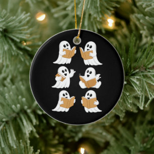 Halloween leraar geest lezen boeken bibliothecaris keramisch ornament