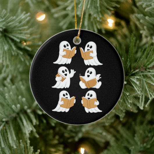 Halloween leraar geest lezen boeken bibliothecaris keramisch ornament (Boom)