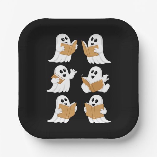 Halloween leraar geest lezen boeken bibliothecaris papieren bordje (Voorkant)