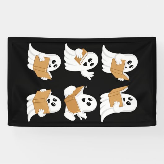 Halloween leraar geest lezen boeken bibliothecaris spandoek (Horizontaal)