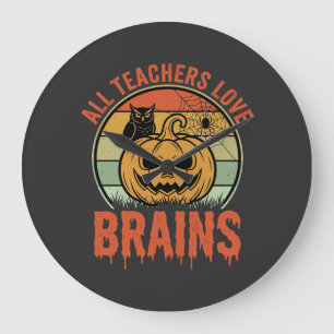 Halloween Leraar Hersenen Vintage Pompoen Uil Grote Klok