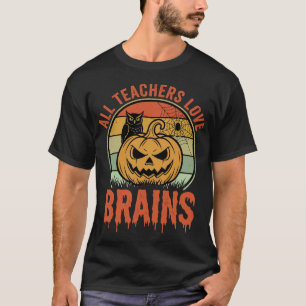 Halloween Leraar Hersenen Vintage Pompoen Uil T-shirt