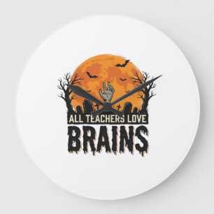 Halloween Leraar Hersenen Vintage Vector Design_1 Grote Klok