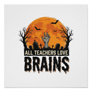 Halloween Leraar Hersenen Vintage Vector Design_1 Perfect Poster
