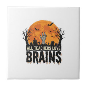 Halloween Leraar Hersenen Vintage Vector Design_1 Tegeltje