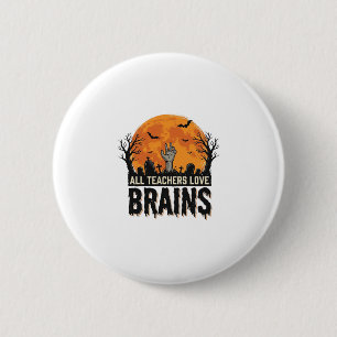 Halloween Leraar Hersenen Vintage Vector Ontwerp_1 Ronde Button 5,7 Cm