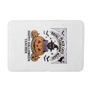 Halloween Leraar Kat Vintage Pompoen Klaslokaal Ma Badmat