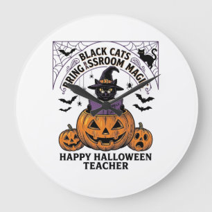 Halloween Leraar Kat Vintage Pompoen Klaslokaal Ma Grote Klok