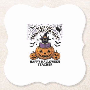 Halloween Leraar Kat Vintage Pompoen Klaslokaal Ma Kartonnen Onderzetters