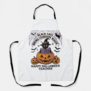 Halloween Leraar Kat Vintage Pompoen Klaslokaal Ma Schort