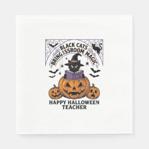 Halloween Leraar Kat Vintage Pompoen Klaslokaal Ma Servet