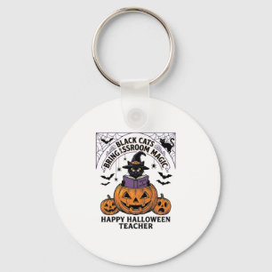 Halloween Leraar Kat Vintage Pompoen Klaslokaal Ma Sleutelhanger