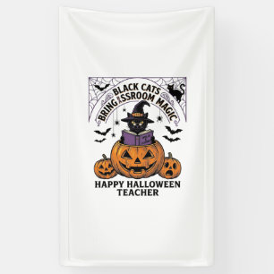 Halloween Leraar Kat Vintage Pompoen Klaslokaal Ma Spandoek