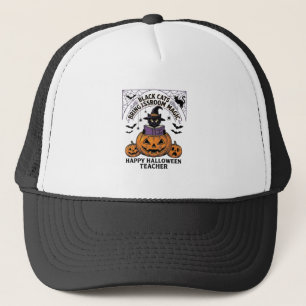 Halloween Leraar Kat Vintage Pompoen Klaslokaal Ma Trucker Pet