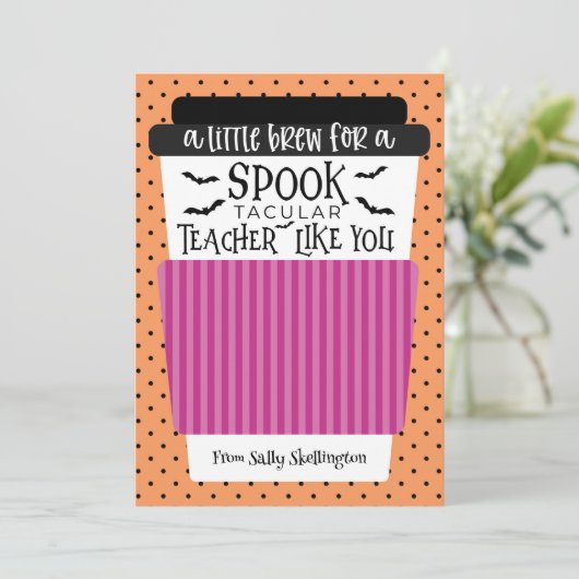 Halloween Leraar Koffie Cadeau Kaart Houder (Staand voorkant)