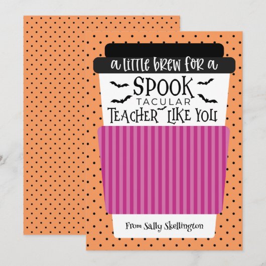 Halloween Leraar Koffie Cadeau Kaart Houder (Voorkant / Achterkant)