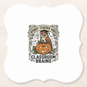 Halloween Leraar Pompoen Uil Vintage School Shirt Kartonnen Onderzetters