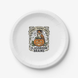 Halloween Leraar Pompoen Uil Vintage School Shirt Papieren Bordje