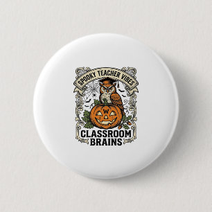 Halloween Leraar Pompoen Uil Vintage School Shirt Ronde Button 5,7 Cm