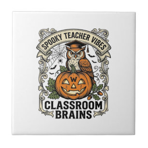 Halloween Leraar Pompoen Uil Vintage School Shirt Tegeltje