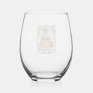 Halloween Leraar Pompoen Uil Vintage School Shirt Wijnglas Zonder Voet