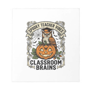 Halloween Leraar Pompoen Uil Vintage School T-Shir Notitieblok