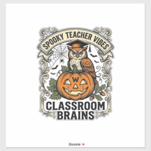 Halloween Leraar Pompoen Uil Vintage School T-Shir Sticker