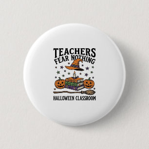 Halloween leraar shirt met heksachtige boeken_1 ronde button 5,7 cm