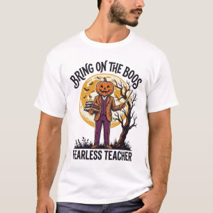Halloween Leraar Shirt Vintage Gravure Pompoen 