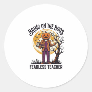 Halloween Leraar Shirt Vintage Gravure Pompoen Ronde Sticker