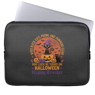 Halloween Leraar Zwarte Kat Pompoen Geluk Laptop Sleeve