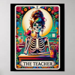 Halloween Leraren Tarot Kaart Spooky Skeleton Het Poster